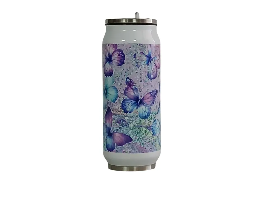 Glitter Butterfly Straw Flask 