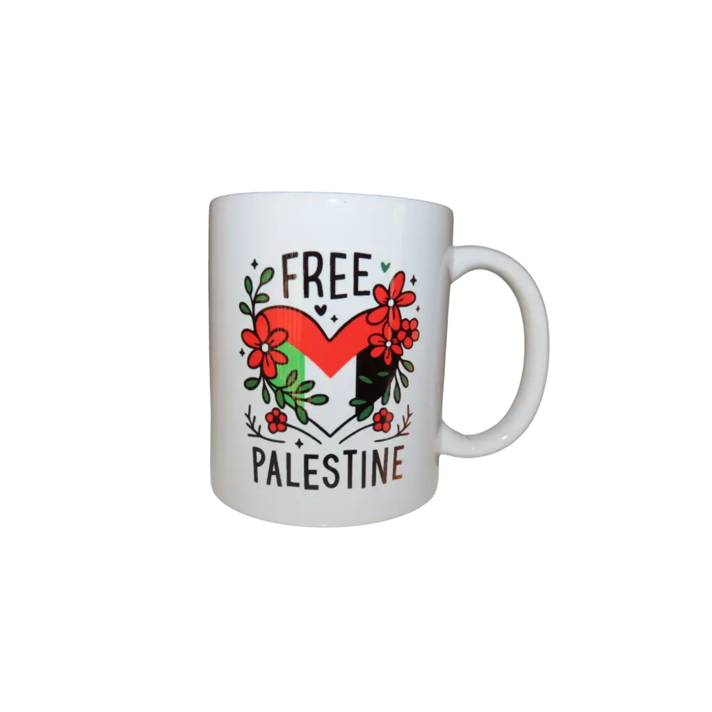 Mug-Palestine-Heart Flag Flowers