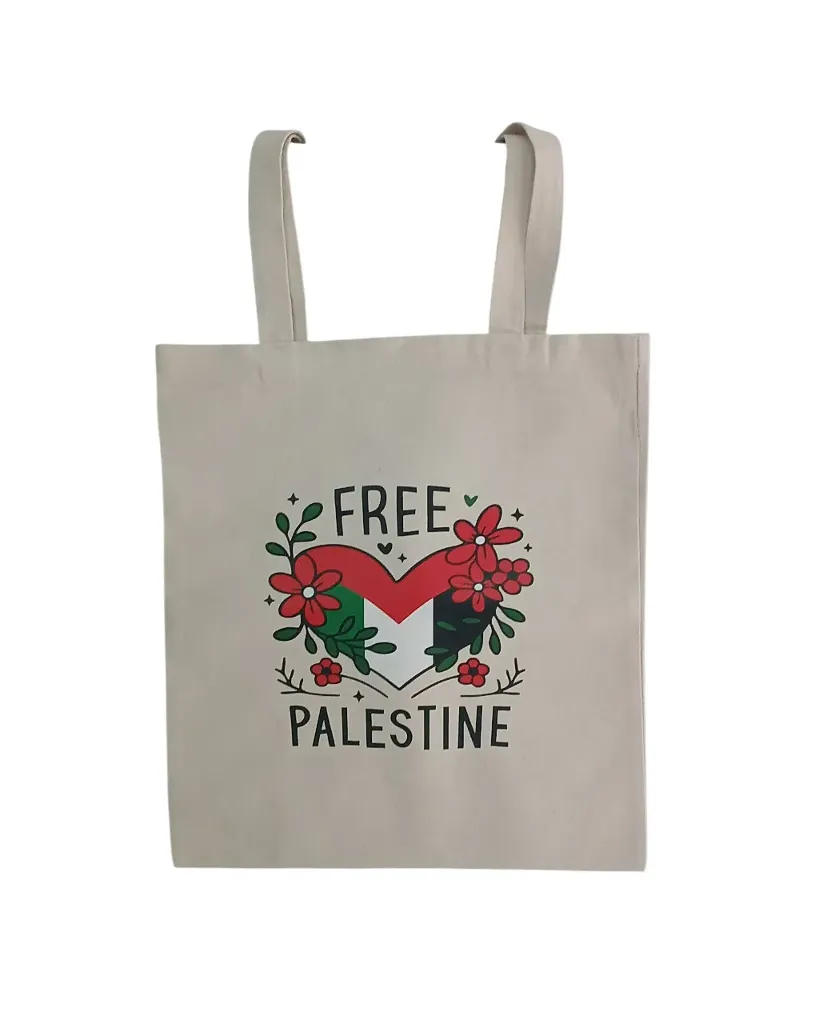 Tote Bag- Free Palestine Flower Heart -Cream 